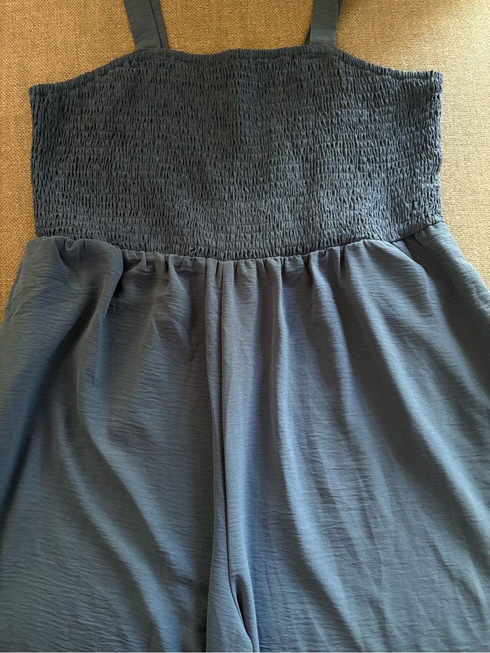 Women’s Blue Wide-Leg Jumpsuit with Smocked Bodice - Picture 2 of 3